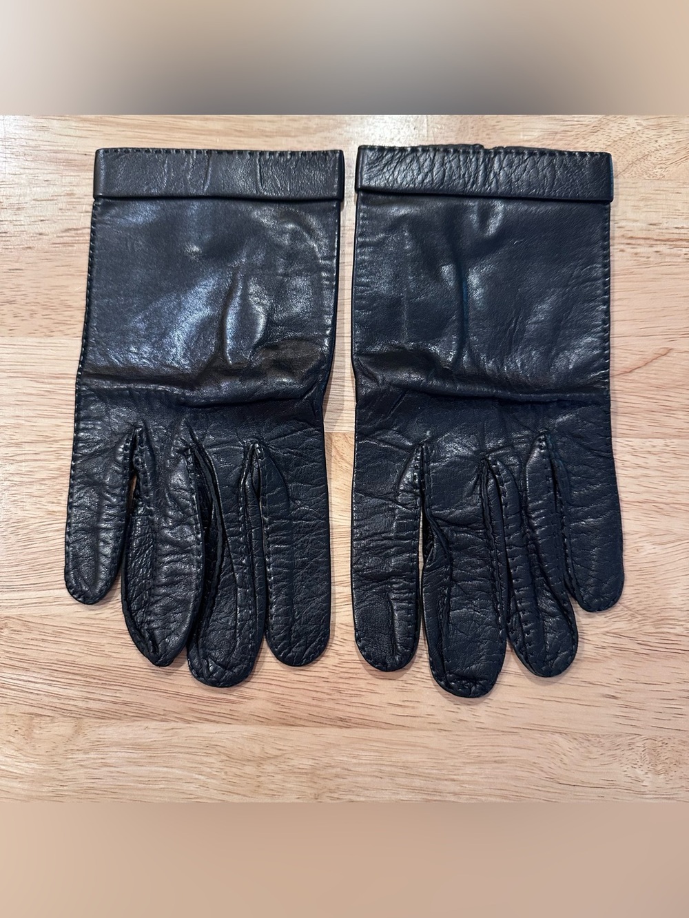 Vintage Black Kid Leather Suede Lined Hand Stitched Gloves 8.5 Medium France
